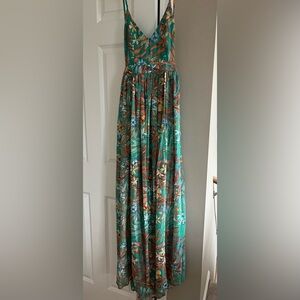 Maxi green and orange printed dress